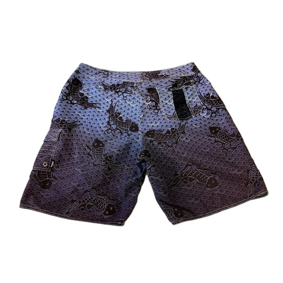 No Fear Board Shorts Mens Size 38 Tie Pockets Unlined Purple Fish scale EUC - Picture 2 of 9